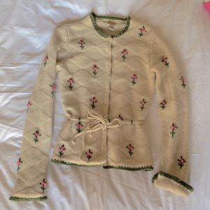 Lucky🍀Brand Wool Cardigan w/Floral Detail